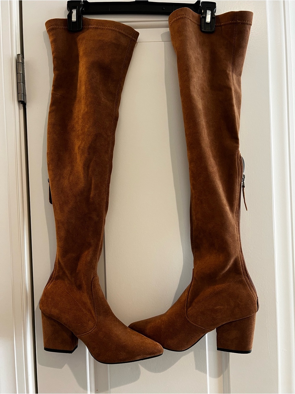 Women's Over-the-Knee Suede Block Heel Boots — Brown
